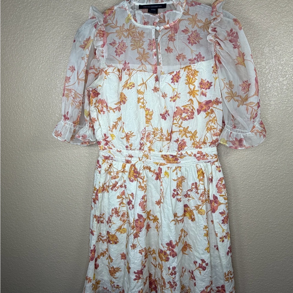 French‎ Connection White Dress with Pink & Peach Floral Print